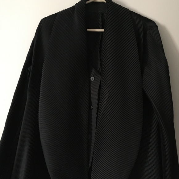 ISSEY MIYAKE Black Pleat Scarf Collar Button Jacket 2 L/XL Pristine! - Picture 3 of 5